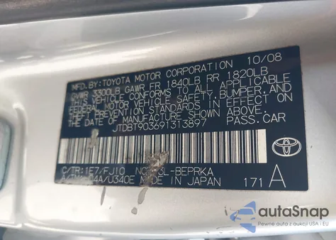 2009 Toyota Yaris z USA, uszkodzony, nr VIN JTDBT903691313897